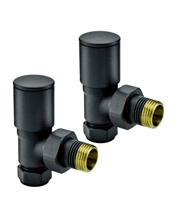 Modern Black Radiator Valves, Angled Fitment