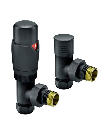 Modern Black Thermostatic Radiator Valves, Angled Fitment