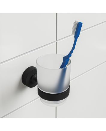 Modern Black Glass Tumbler / Toothbrush Holder