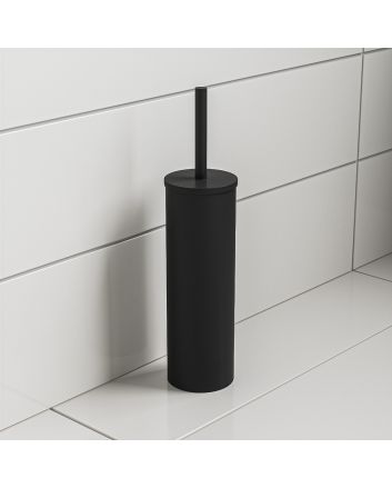 Modern Black Toilet Brush With Holder, Round Design