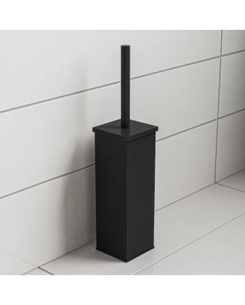 Modern Black Toilet Brush With Holder, Square Design