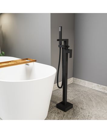 Alamere Black Floor Mounted Freestanding Waterfall Bath Shower Mixer