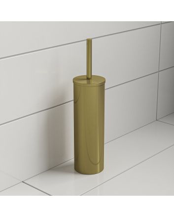 Modern Brushed Brass Toilet Brush With Holder, Round Design