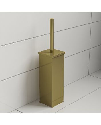 Modern Brushed Brass Toilet Brush With Holder, Square Design