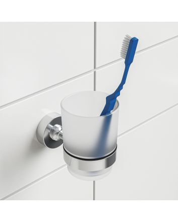 Modern Chrome Glass Tumbler / Toothbrush Holder