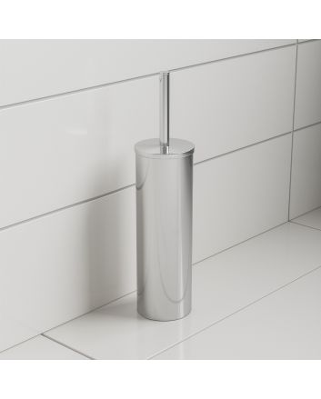 Modern Chrome Toilet Brush With Holder, Round Design