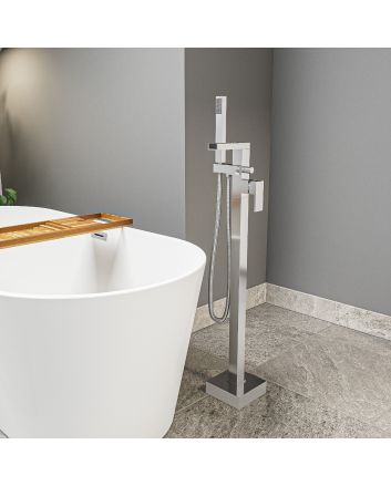 Alamere Chrome Floor Mounted Freestanding Waterfall Bath Shower Mixer