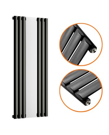 1800 x 531mm Black Vertical Radiator With Mirror, Single Panel 