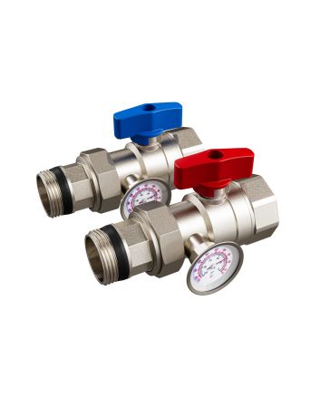 Toasty Toes, 1" Isolation / Ball Valve Pair With Temp Gauge