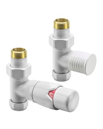 Modern White Thermostatic Radiator Valves, Straight Fitment