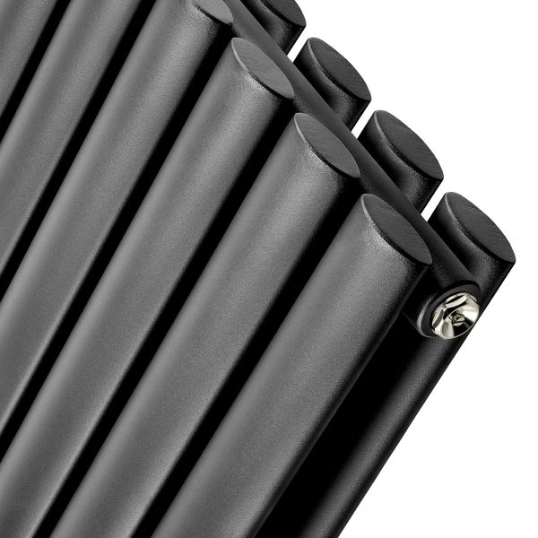 590mm x 1600mm Black Double Oval Tube Horizontal Landscape Radiator