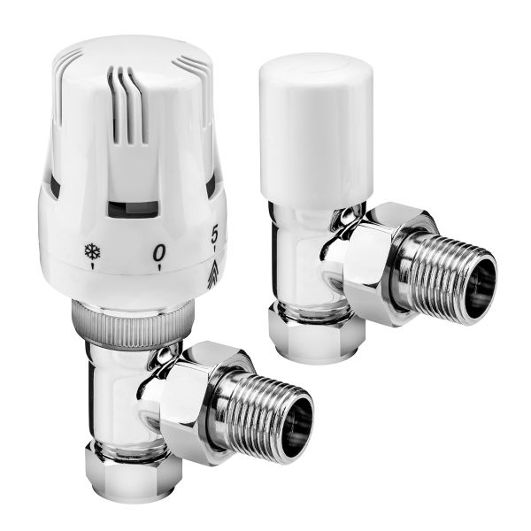 Thermostatic Radiator Valve + Lockshield Set, Angled Fitment