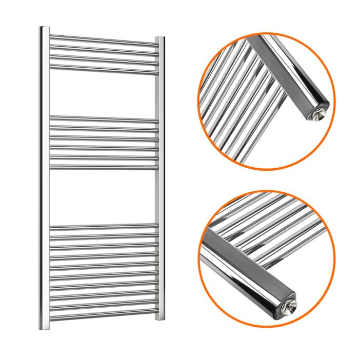 1200 x 600mm Straight Chrome Heated Towel Rail