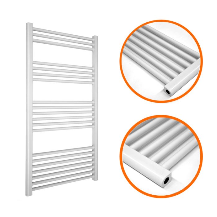 1200 x 600mm Straight White Heated Towel Rail