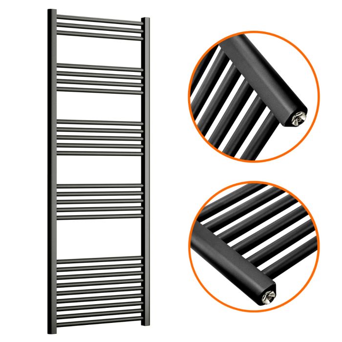 1600 x 600mm Straight Black Heated Towel Rail