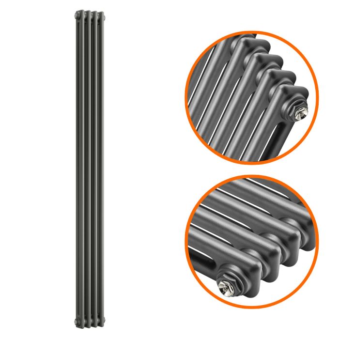1800 x 203mm Anthracite Vertical Traditional 2 Column Radiator