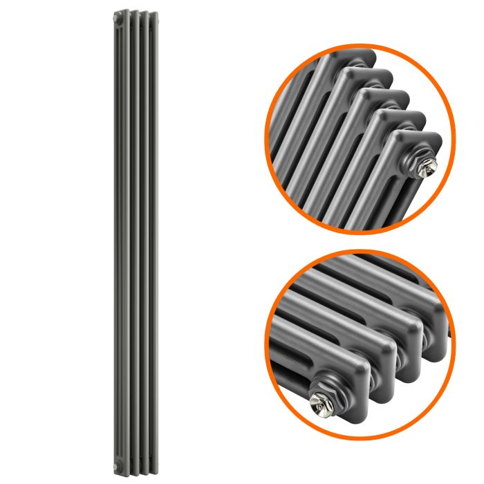 1500 x 203mm Anthracite Vertical Traditional 3 Column Radiator