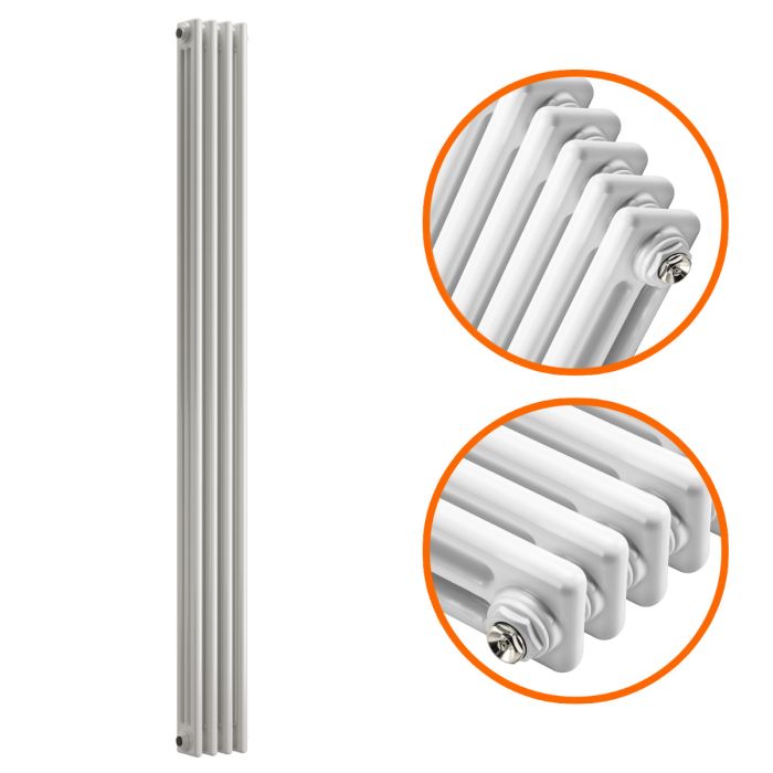 1800 x 203mm White Vertical Traditional 3 Column Radiator