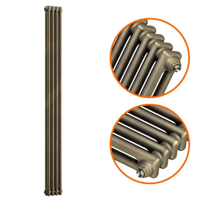 1800 x 203mm Antique Brass Vertical Traditional 3 Column Radiator