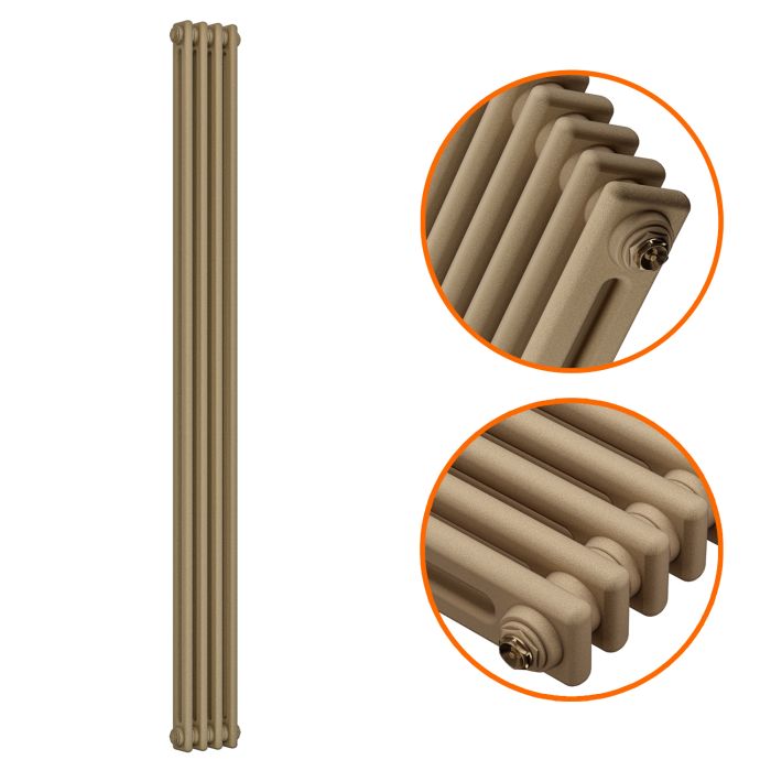 1500 x 203mm Antique Brass Vertical Traditional 2 Column Radiator