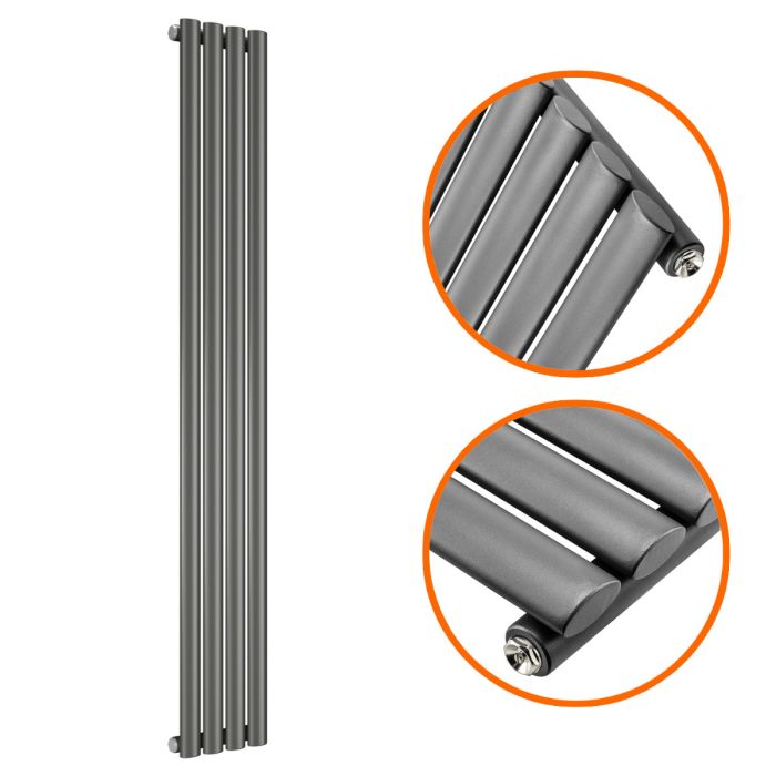 1600 x 236mm Anthracite Single Oval Tube Vertical Radiator 