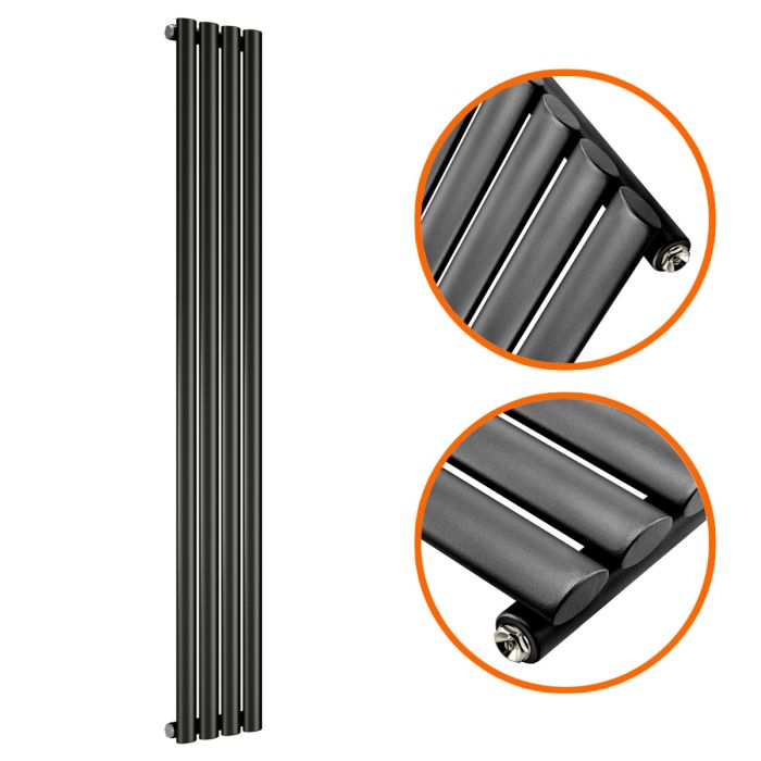 1780 x 236mm Black Single Oval Tube Vertical Radiator 