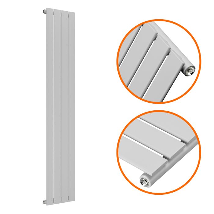 1600 x 280mm Feather Grey Single Flat Panel Vertical Radiator