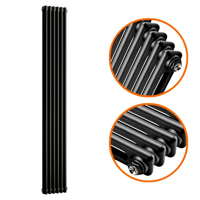 1500 x 293mm Black Vertical Traditional 2 Column Radiator