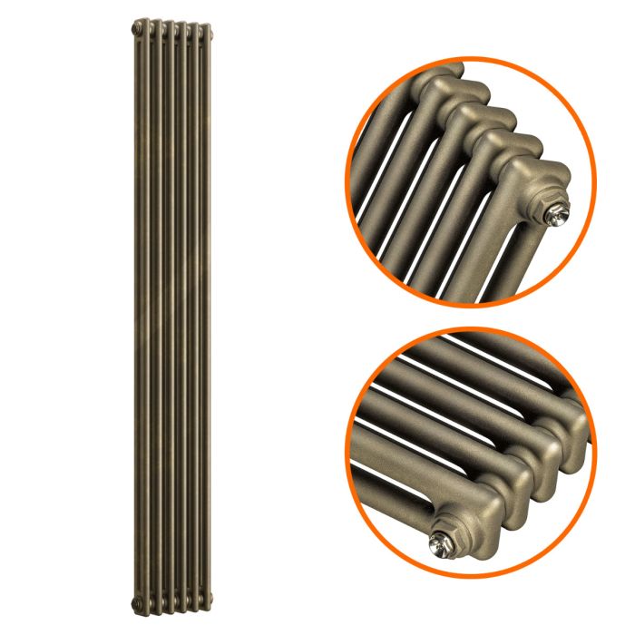 1800 x 293mm Antique Brass Vertical Traditional 2 Column Radiator