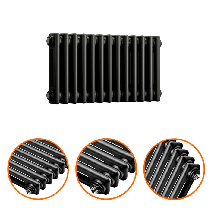 300 x 608mm Black Horizontal Traditional 2 Column Radiator