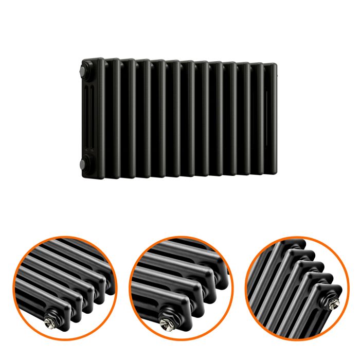 300 x 608mm Black Horizontal Traditional 3 Column Radiator