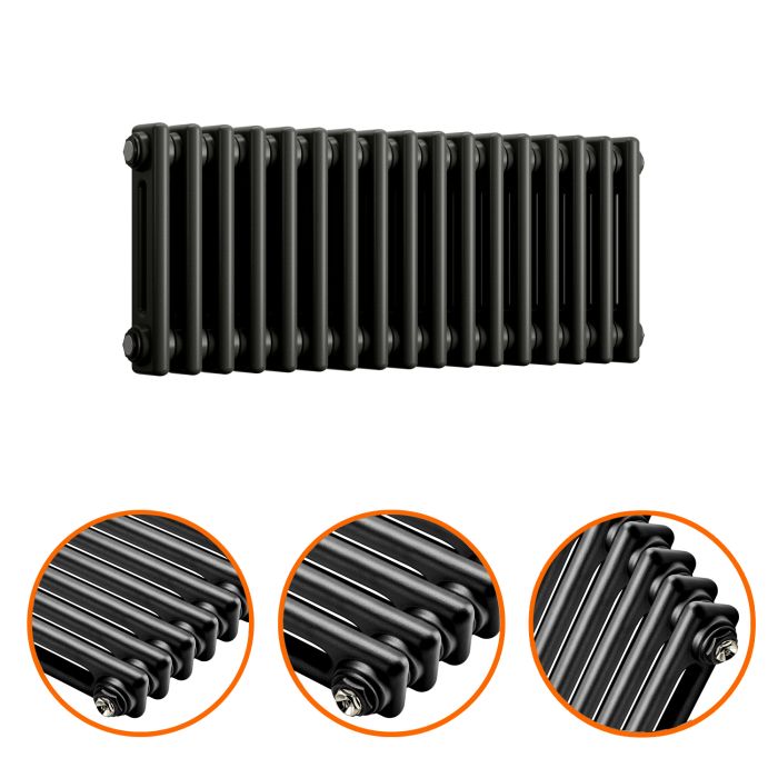 300 x 788mm Black Horizontal Traditional 2 Column Radiator