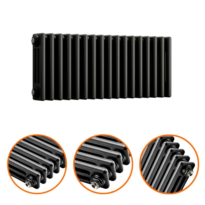 300 x 788mm Black Horizontal Traditional 3 Column Radiator