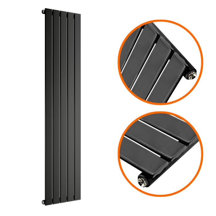 1600 x 350mm Black Single Flat Panel Vertical Radiator 