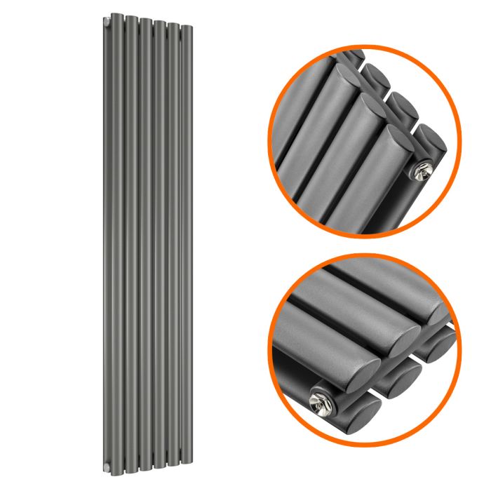 1780 x 354mm Anthracite Double Oval Tube Vertical Radiator 