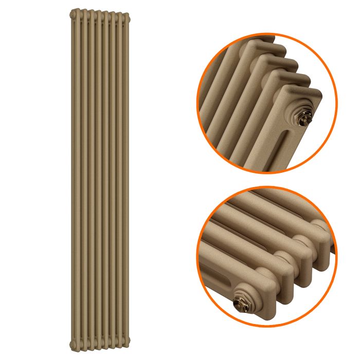1500 x 383mm Antique Brass Vertical Traditional 2 Column Radiator