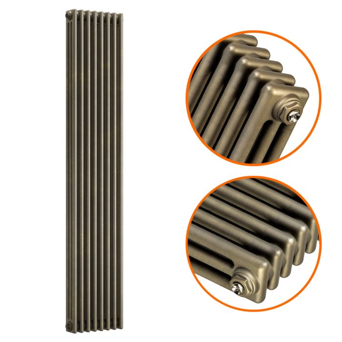 1800 x 383mm Antique Brass Vertical Traditional 3 Column Radiator