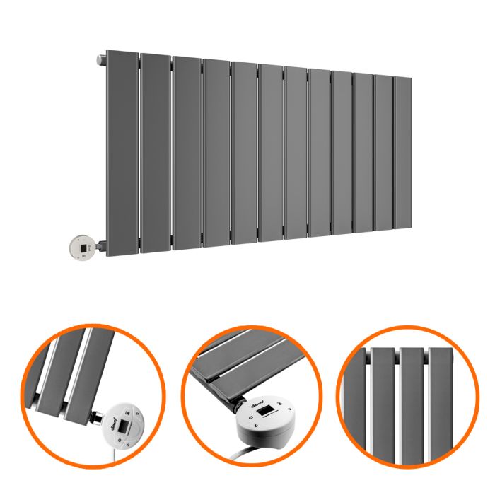 400 x 840mm Electric Anthracite Single Flat Panel Horizontal Radiator