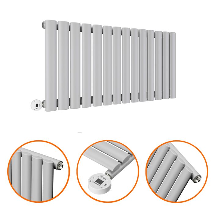400 x 834mm Electric Feather Grey Single Oval Panel Horizontal Radiator