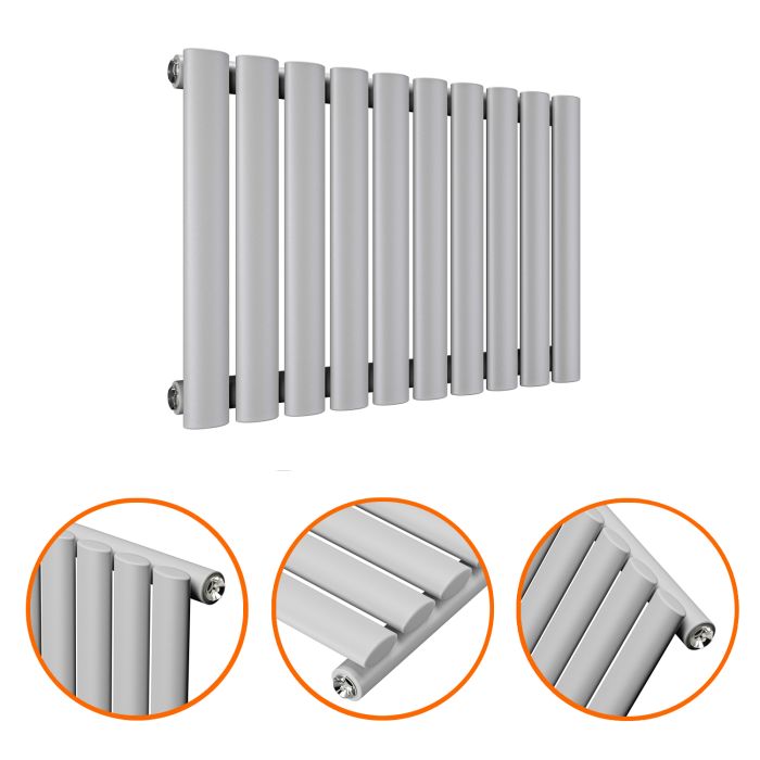 400 x 595mm Feather Grey Single Oval Tube Horizontal Radiator