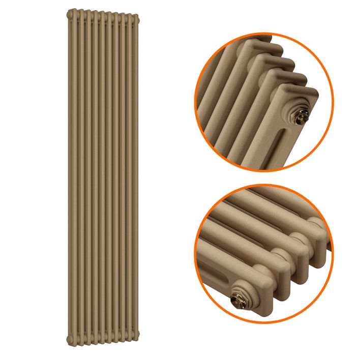 1500 x 470mm Antique Brass Vertical Traditional 2 Column Radiator