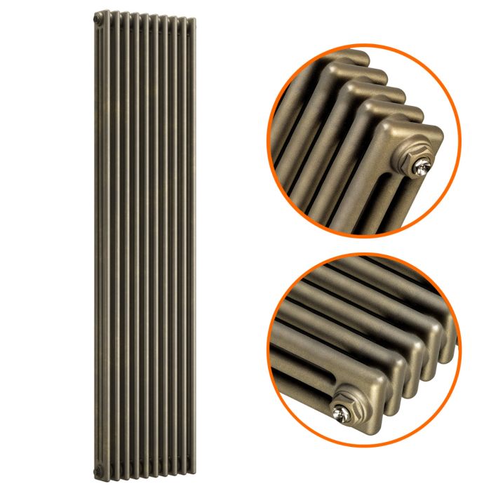 1800 x 470mm Antique Brass Vertical Traditional 3 Column Radiator