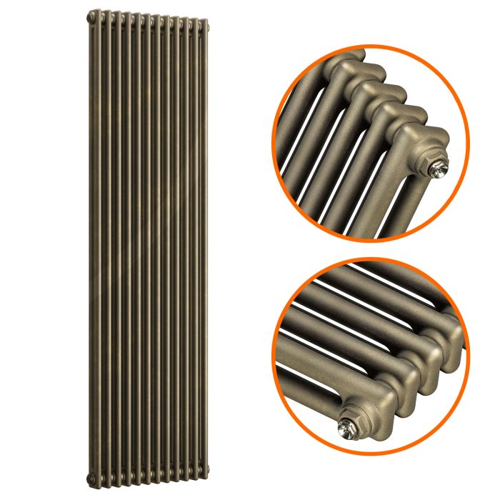 1500 x 560mm Antique Brass Vertical Traditional 2 Column Radiator