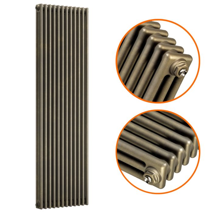 1800 x 560mm Antique Brass Vertical Traditional 3 Column Radiator