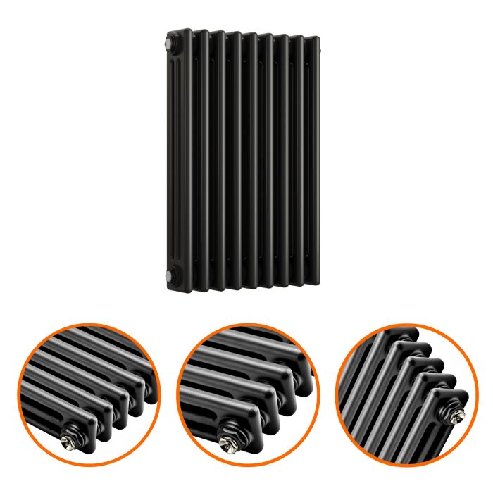 600 x 425mm Black Horizontal Traditional 3 Column Radiator