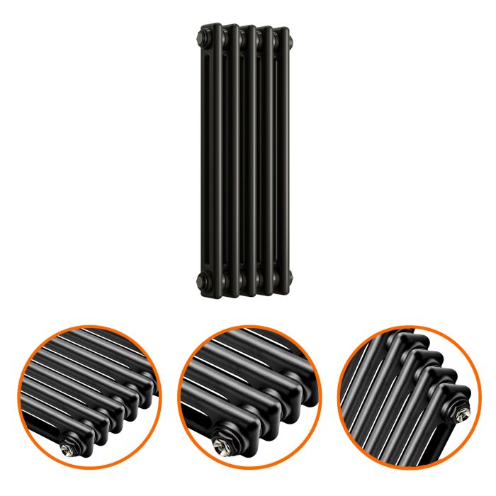 600 x 249mm Black Horizontal Traditional 2 Column Radiator