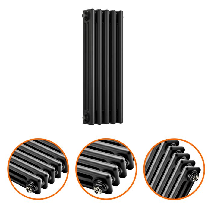 600 x 249mm Black Horizontal Traditional 3 Column Radiator