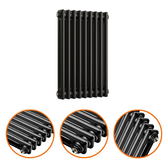 600 x 425mm Black Horizontal Traditional 2 Column Radiator