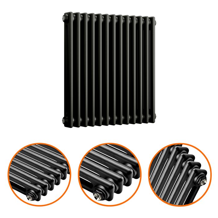 600 x 608mm Black Horizontal Traditional 2 Column Radiator