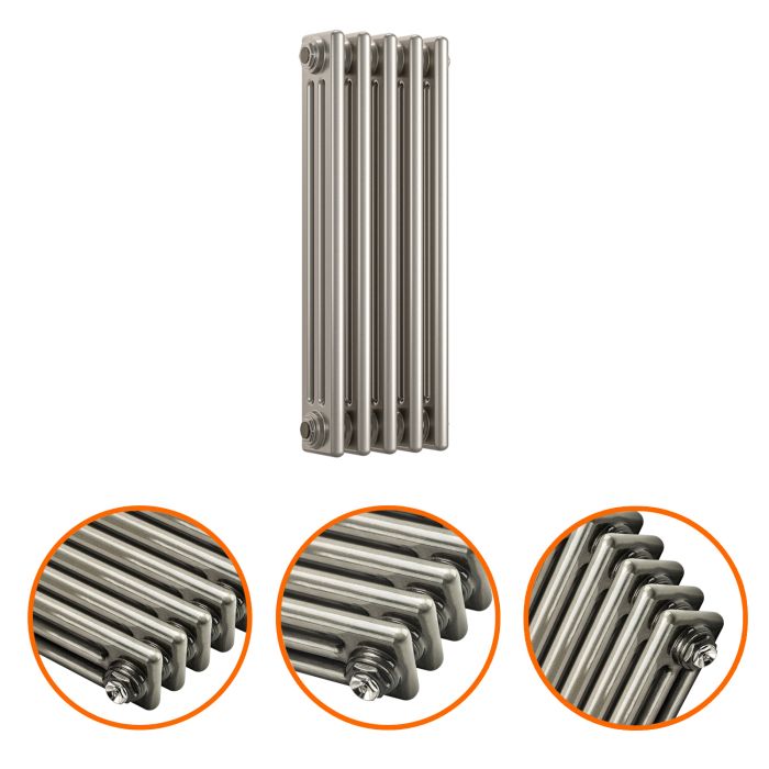600 x 249mm Raw Metal Horizontal Traditional 3 Column Radiator